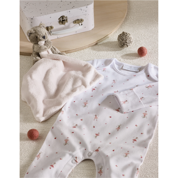 Newborn Baby Gift Box – 100% Cotton Romper & Teddy Bear Comforter in Reusable Suitcase