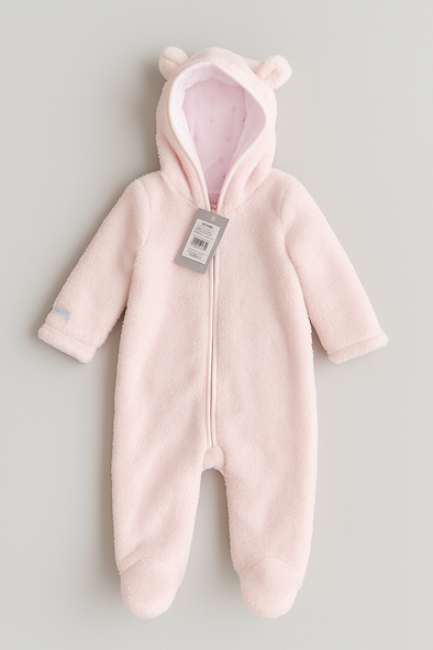 Cuddle Bear Plush Fleece CoverAll – Soft Pink Hooded Baby All in One CoverAll