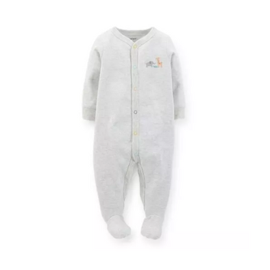 Soft Gray Baby Sleepsuit - Animal Print