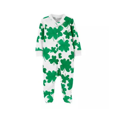 Shamrock Baby Onesie - Green Clover Print | Infant Sleeper