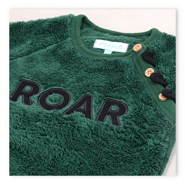 Dino Roar Polar Fleece Sweatshirt, Cotton T-Shirt, and Fleece Pants Set for Babies-3Pc set