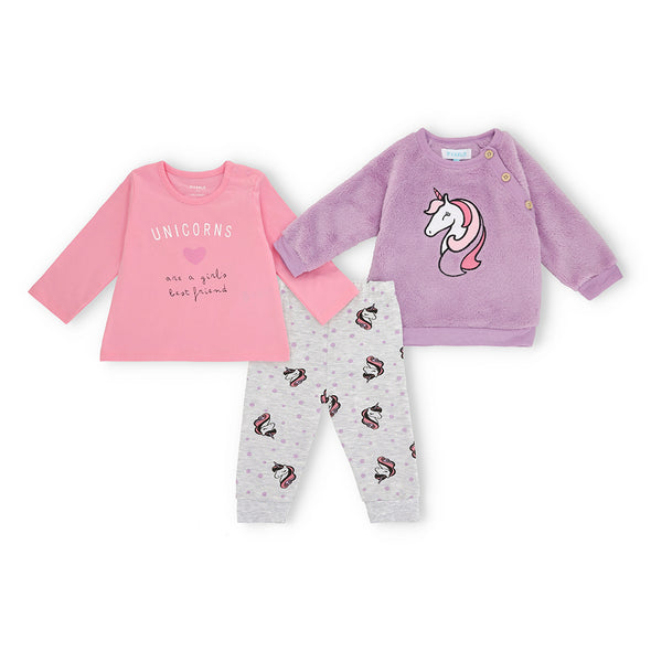 Unicorn Magic Polar Fleece Sweatshirt, Cotton T-Shirt, and Fleece Pants Set for Babies-3 Pc Set