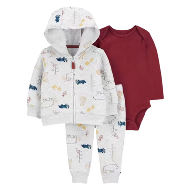 3-Piece Baby Outfit Set – French Terry Hoodie & Jogger Pants with Cotton Jersey Bodysuit