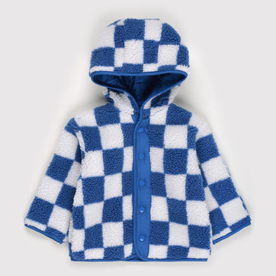 NXT-Blue Check Sherpa Hooded Jacket