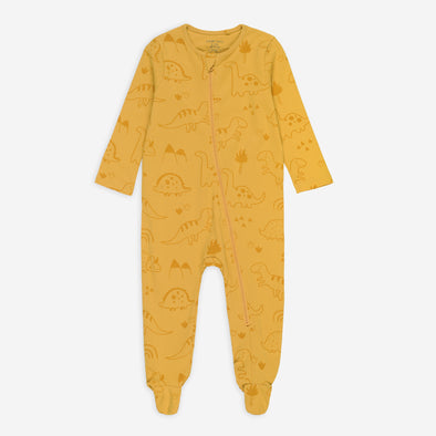 Mustard Dino Zip-Up Footed Romper