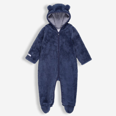 Baby Navy Plush Bear Hooded Coverall