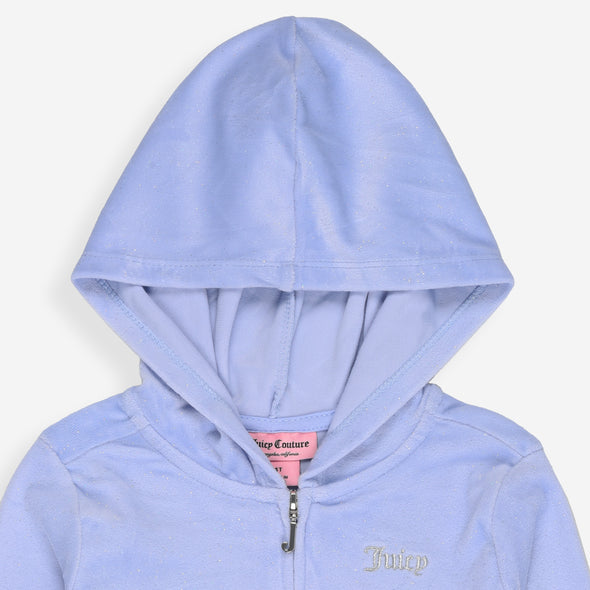 Juicy Soft Velour Hoodie & Jogger Tracksuit Set – Lilac Blue (12M–7Y)