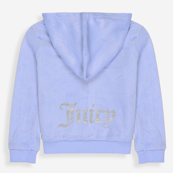 Juicy Soft Velour Hoodie & Jogger Tracksuit Set – Lilac Blue (12M–7Y)