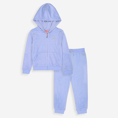 Juicy Soft Velour Hoodie & Jogger Tracksuit Set – Lilac Blue (12M–7Y)