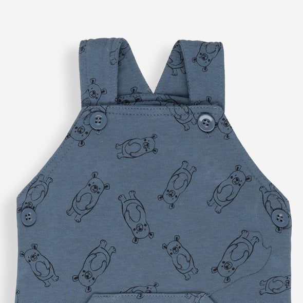 NXT-Baby Hippo Print Dungaree Set – Soft Blue/Grey (2-Piece)