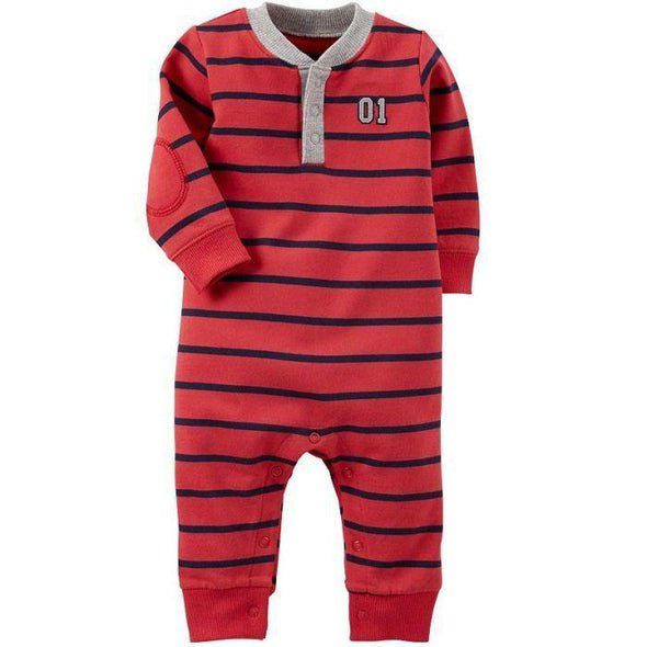 Baby Boy Red and Navy Striped Henley Onesie